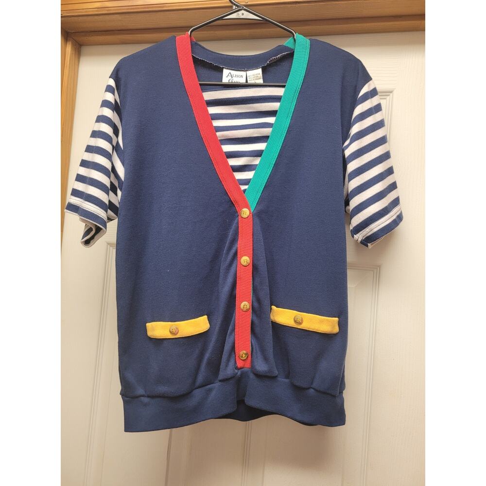 Vintage Alison Craig Womens Colorblock Cardigan Top Nautical Stripe Large